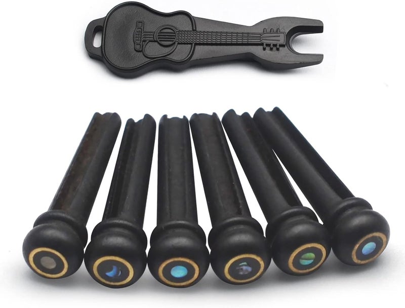 MAXCHEER 6Pcs Ebony Acoustic Guitar Slotted Bridge Pin with Brass Circle Abalone Shell dots Guitar Parts Accessories - Image 1